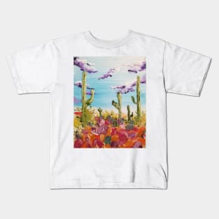 Colorful Desert Landscape, Modern Impressionism Cactus Artwork, Bright Colorful Desert, Desert Scape Kids T-Shirt